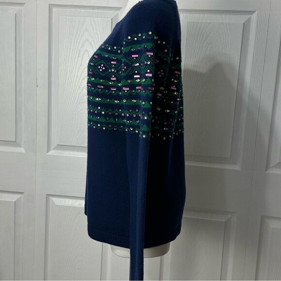 Talbots Lambswool Bejeweled Holiday Sweater Large - Picture 3 of 12